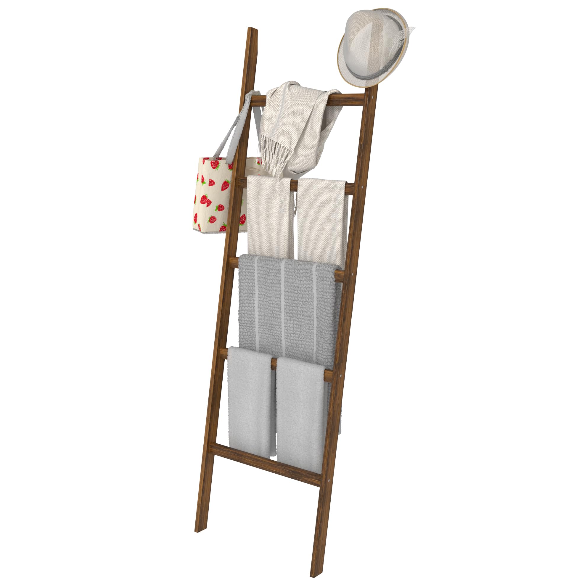 5-Tier Wooden Blanket Ladder - Rustic Decorative Towel Rack for Blankets, Quilts & Scarves | Anti-Slip Design for Living Room, Bedroom & Bathroom | Perfect for Farmhouse, Cottage & Cozy Home Decor