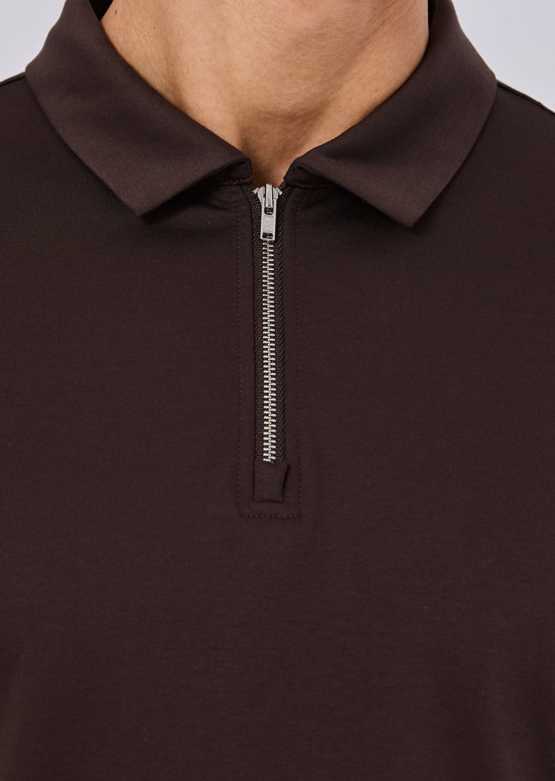 Premium Men's Half Zip Polo Shirt - Soft Mercerized Cotton, Stylish Coffee Color - Perfect for Casual Wear, Office & Outdoor Activities