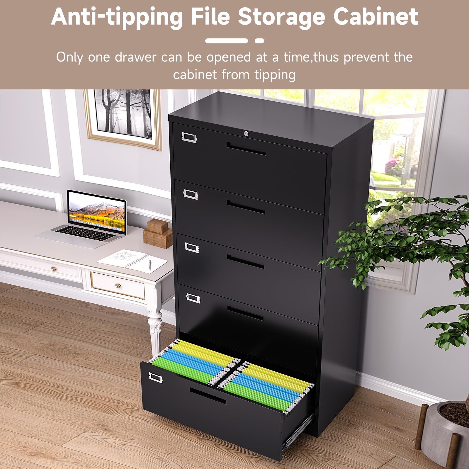 5-Drawer Metal Lateral File Cabinet with Lock - 64