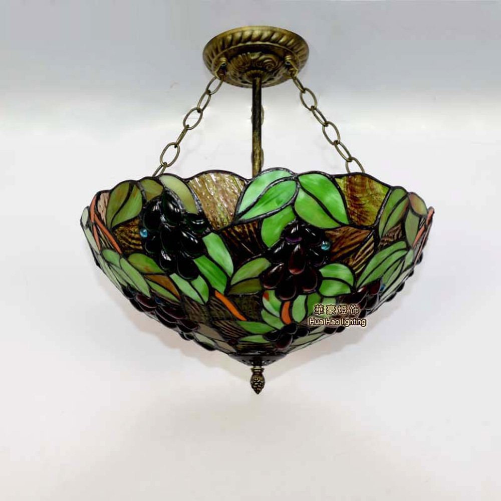 Tiffany Style Stained Glass Fruit Pendant Light - Elegant Dining Room Chandelier, Living Room & Bedroom Ceiling Lamp - Perfect for Restaurants & Continental Decor (Medium Size)