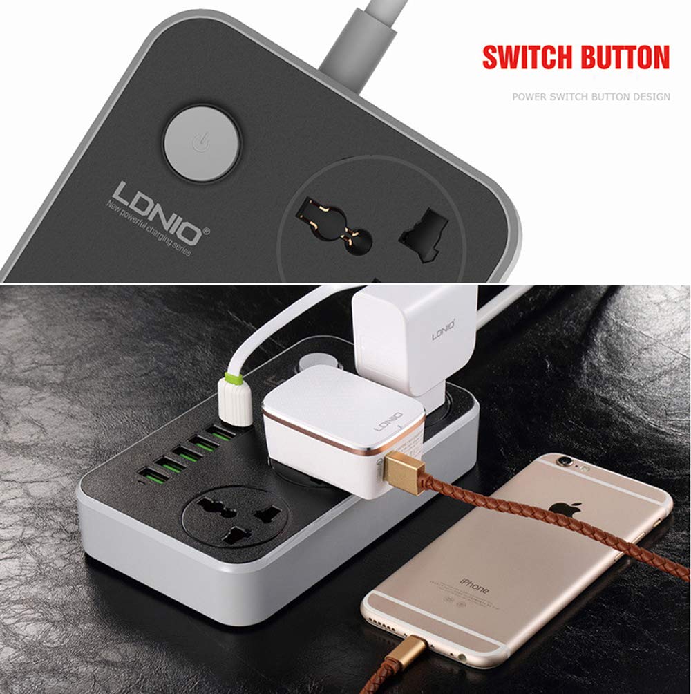 Universal Power Strip with 3 Outlets & 6 USB Ports - 2m Extension Cord with EU Plug for Home, Office & Travel Charging Multiple Devices Simultaneously