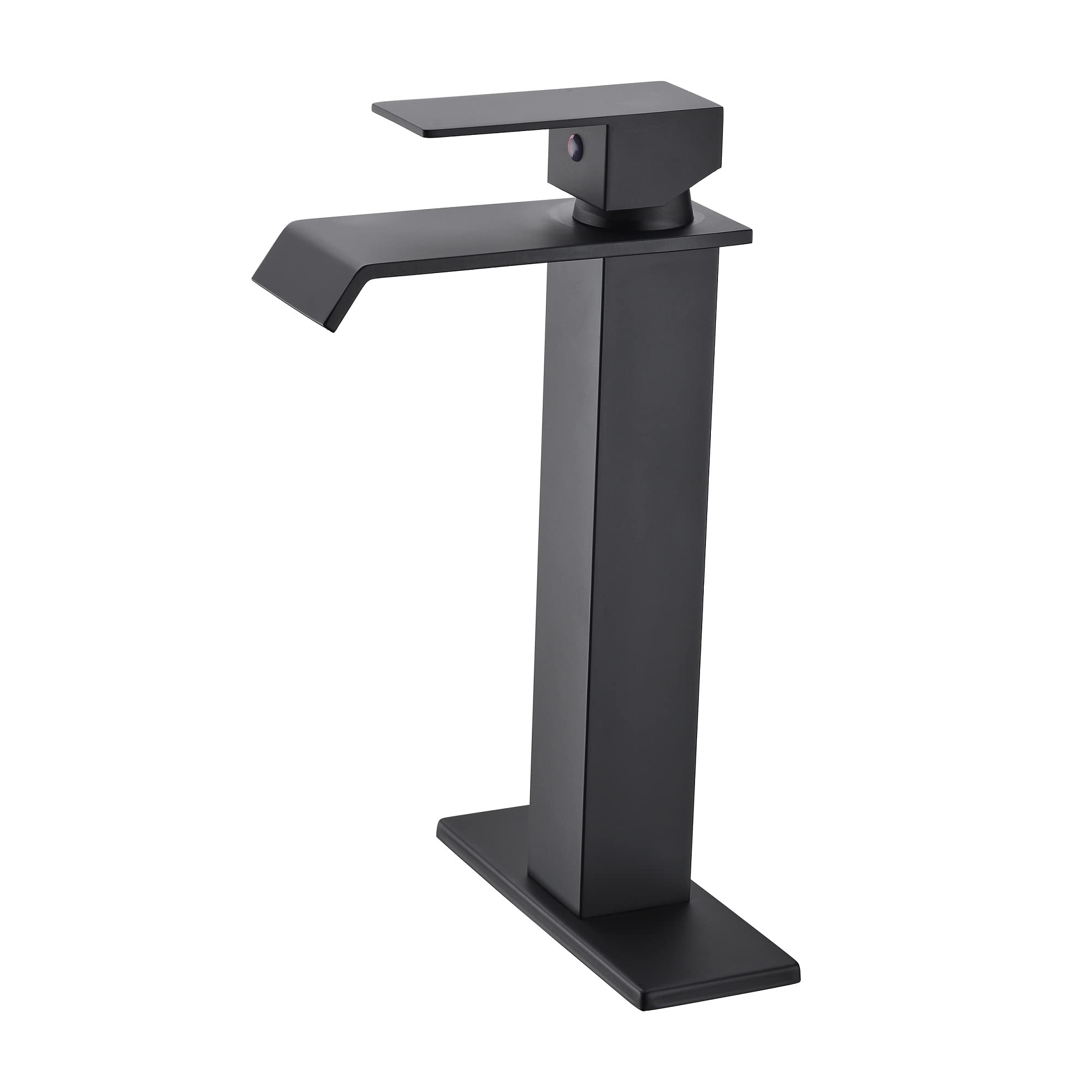 Matte Black Single Hole Waterfall Bathroom Faucet - Stainless Steel Single Handle Vanity Sink Faucet for Modern Bathroom & Powder Room Decor