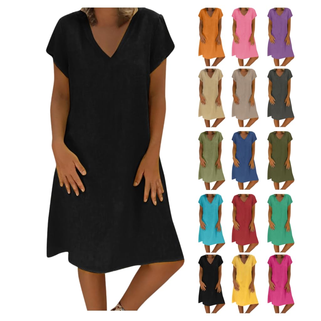 TARIENDY Women's Summer Dresses 2025 - Trendy Short Sleeve V-Neck Sundress, Loose & Comfortable Casual Beach Dress (Solid Colors) | Perfect for Vacations, Pool Parties & Summer Outings