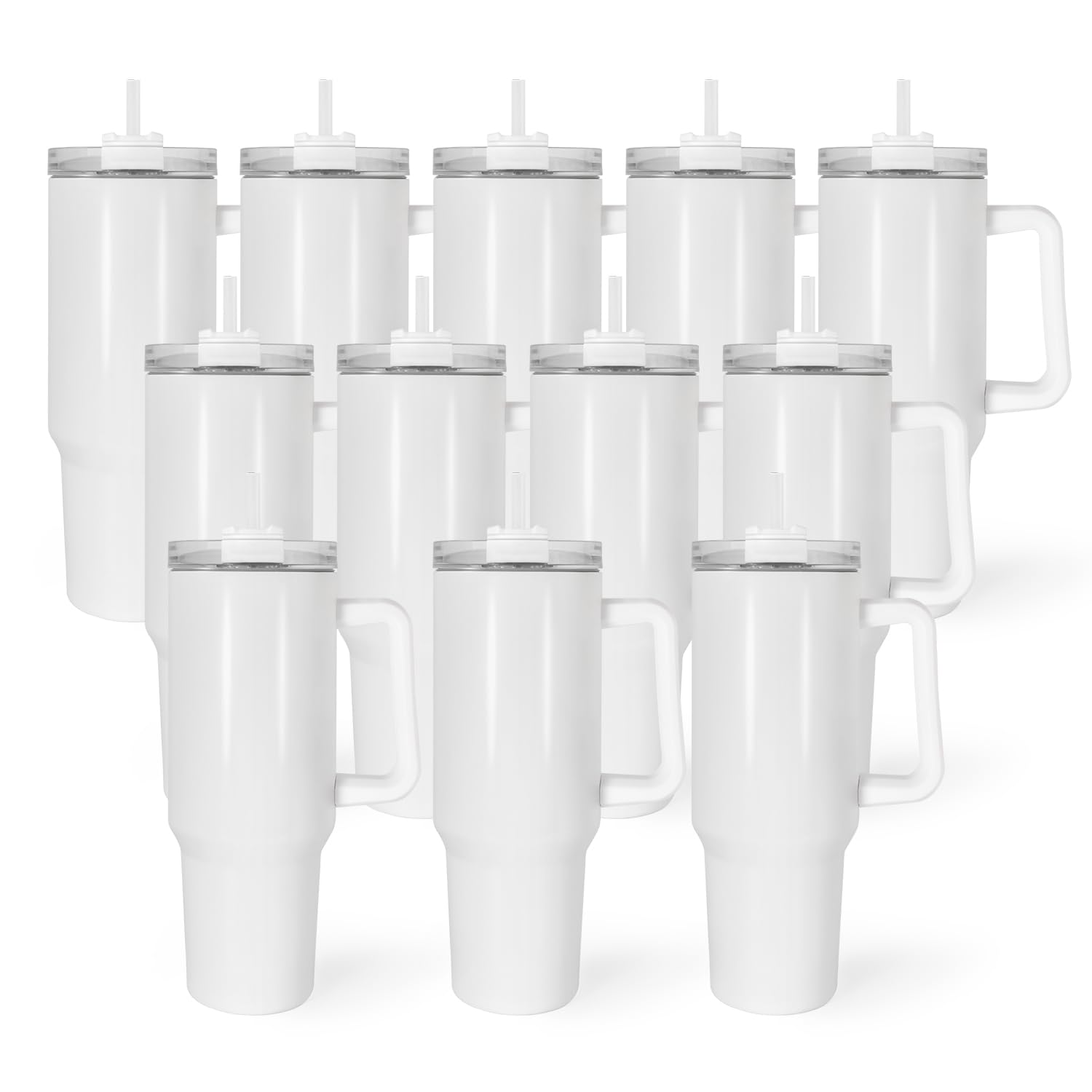 40 oz Sublimation Tumblers Blanks with Handle - 12 Pack Stainless Steel Insulated Travel Cups - Customizable Water Bottles for DIY Crafts, Outdoor Adventures, Office & Gym Use