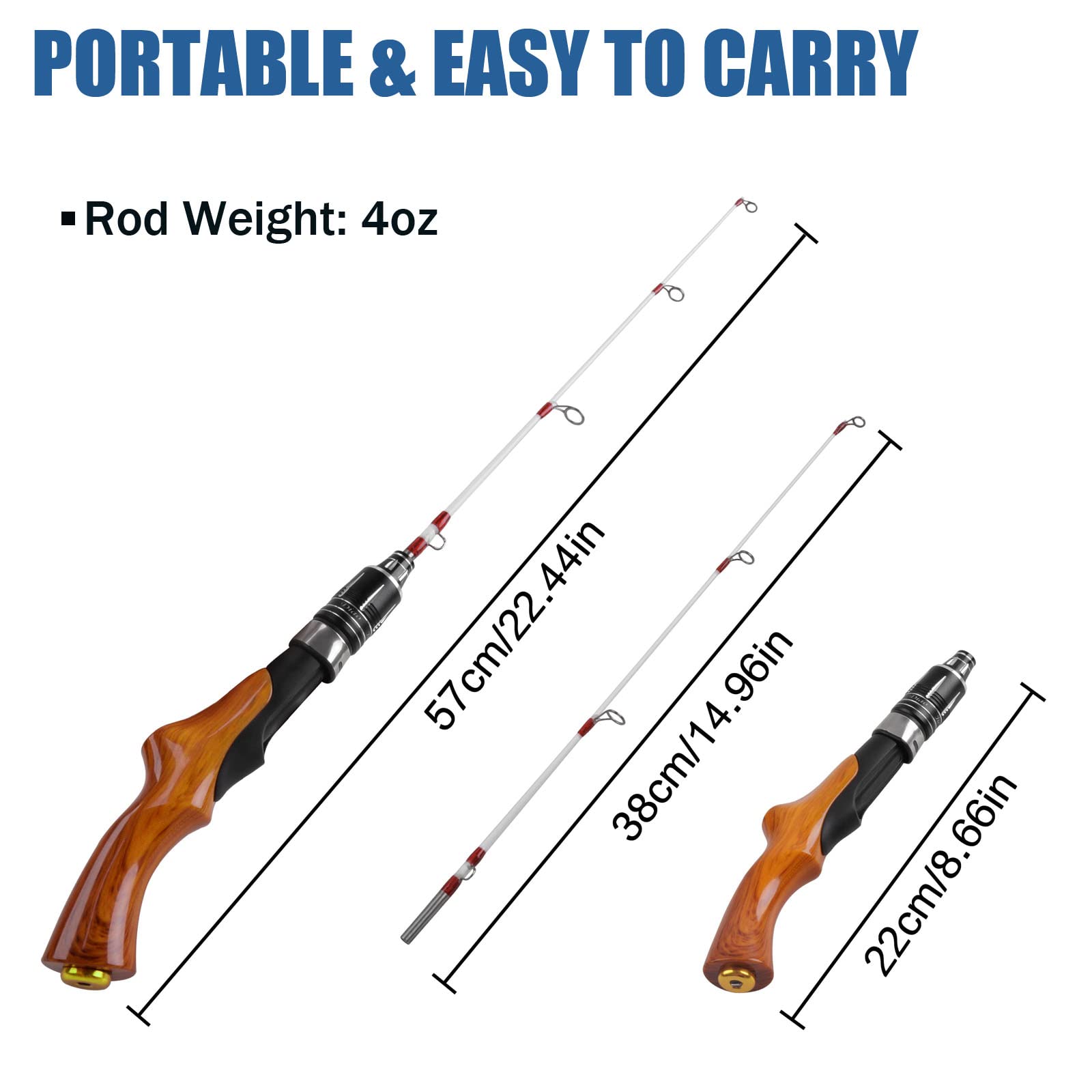 Best Portable Lightweight Ice Fishing Rod - Spinning Ice Fishing Pole for Trout, Walleye, Perch & Crappie - Winter Ice Fishing Gear for Lakes & Rivers