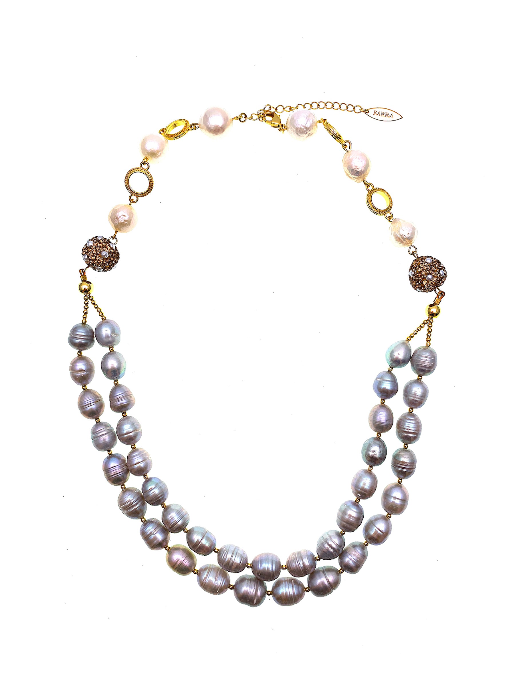 Elegant Gray Freshwater Pearls Double Strand Necklace FN023 - Perfect for Weddings, Parties & Formal Occasions