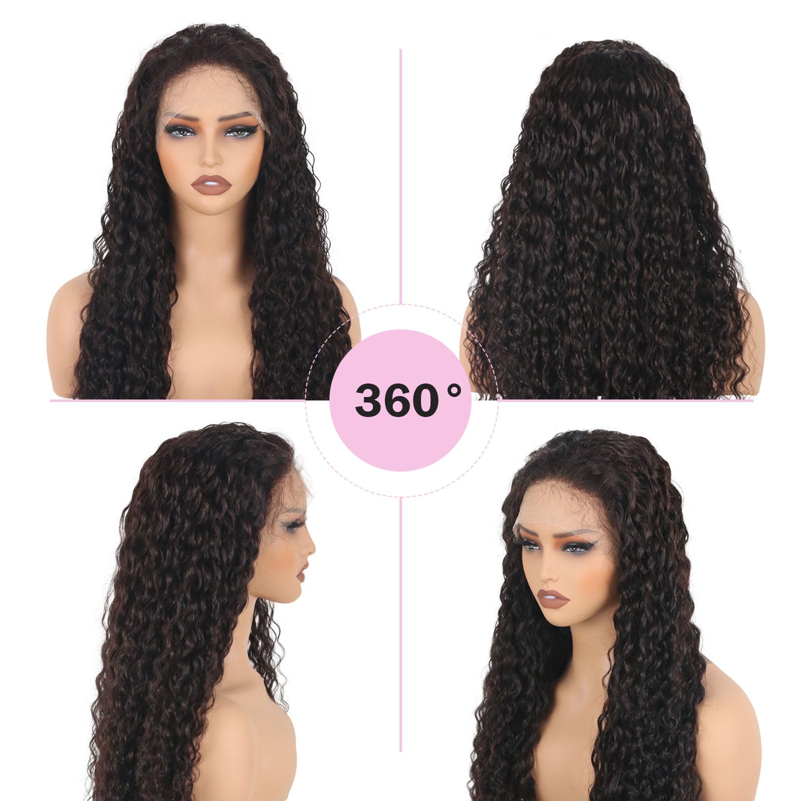 13x4 HD Lace Front Wig Human Hair Pre Plucked 180% Density Deep Water Wave Brazilian Remy Hair Lace Front Wig for Black Women - 34 Inch Natural Dark Brown | Perfect for Daily Wear, Parties & Special Occasions