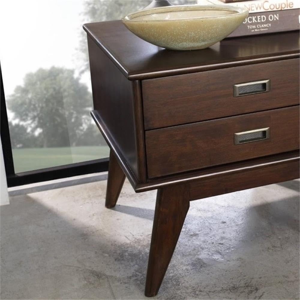Small Square End Table with Storage Drawer - Rustic Dark Brown Nightstand for Bedroom, Narrow Telephone Table for Living Room & Small Spaces - Perfect for Sofa Side, Bedside Corner & Apartment Decor
