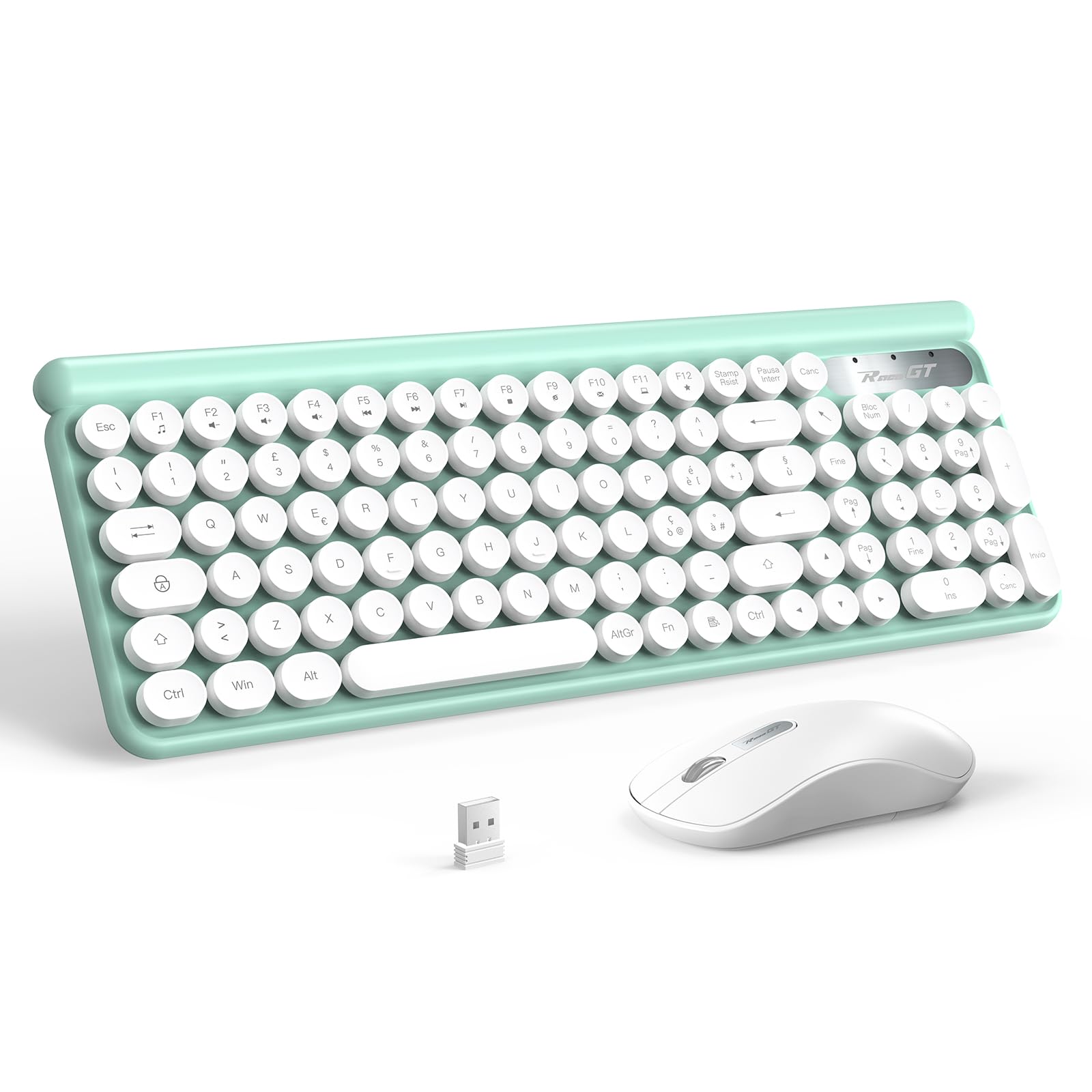 RaceGT Wireless Keyboard and Mouse Combo, Silent Wireless Mouse with Numeric Keypad, Italian QWERTY Layout, 2.4GHz USB Receiver, Includes Phone Stand - Perfect for Home Office, Gaming, and Remote Work