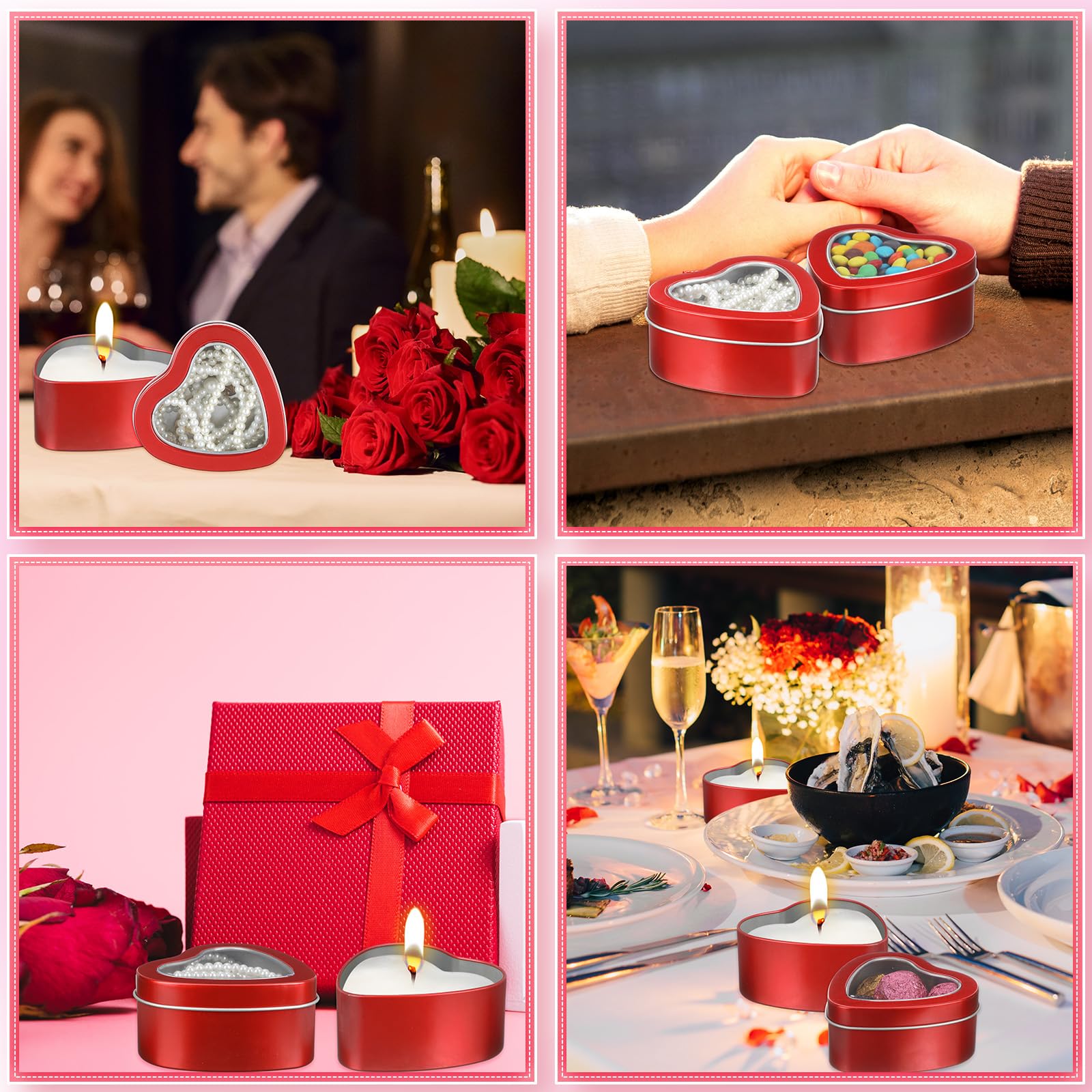 24 Pcs 6.5 oz Heart Shaped Metal Tins with Clear Window Lids - Valentine's Day Empty Candle Containers, DIY Candle Making Kits, Candy Storage Boxes, Gift Packaging for Jewelry & Small Treasures (Red) - Perfect for Romantic Gifts, Wedding Favors, Holiday Crafts & Home Decor