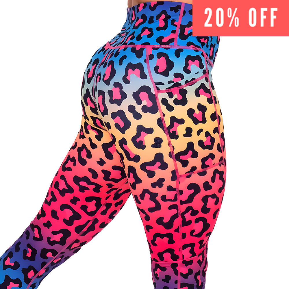 Rainbow Leopard Print Yoga Pants for Women - High Waisted Stretchy Workout Leggings - Gym, Running, Lounge & Casual Wear