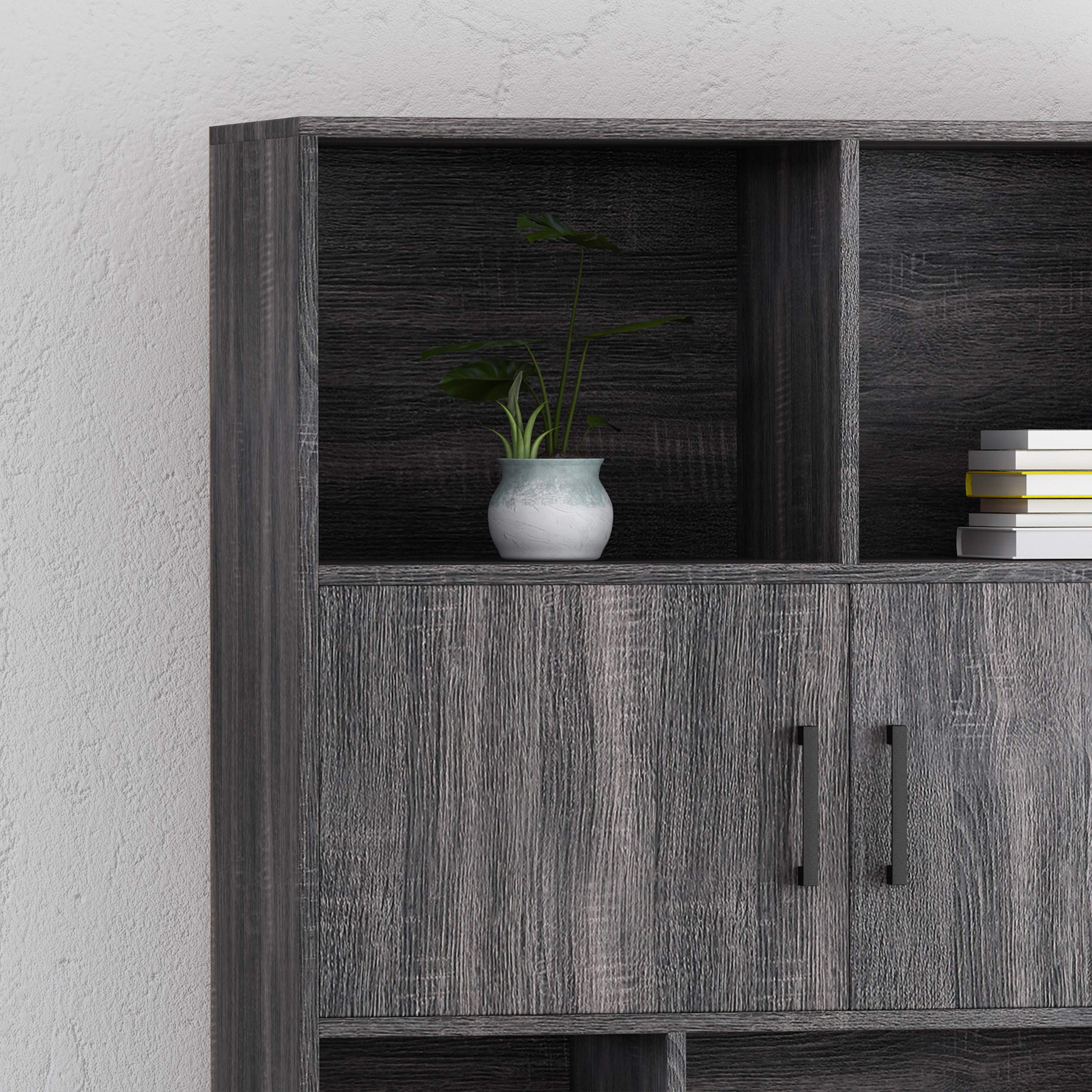 GDFStudio Contemporary Faux Wood Cube Unit Bookcase - Dark Gray & Black Storage Shelf for Living Room, Bedroom, Office | Modern Bookshelf & Display Organizer
