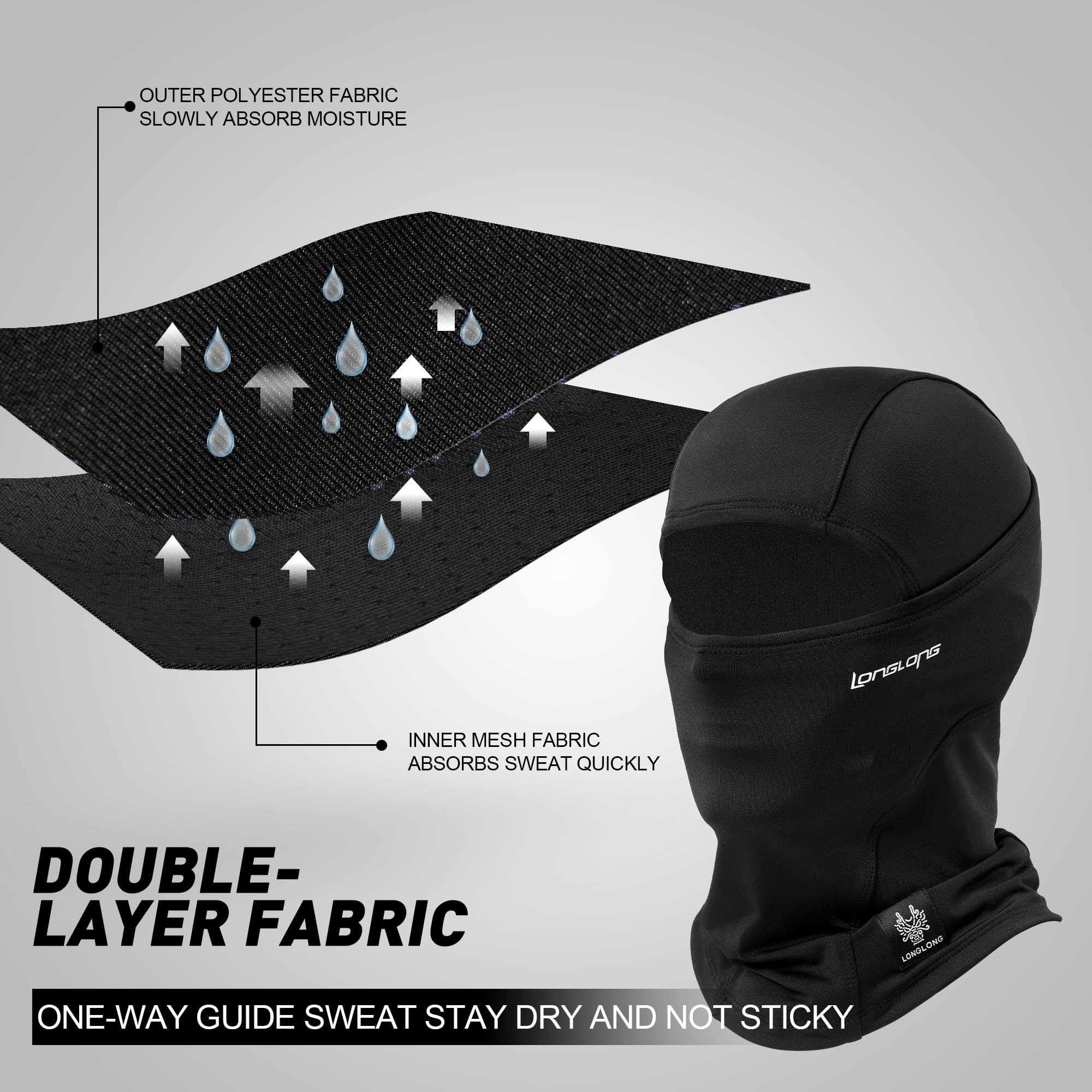LONGLONG Balaclava Ski Mask - Moisture Wicking, Windproof & Warm Double Layer Full Face Cover for Men & Women - Perfect for Winter Skiing, Snowboarding, Motorcycling & Outdoor Activities