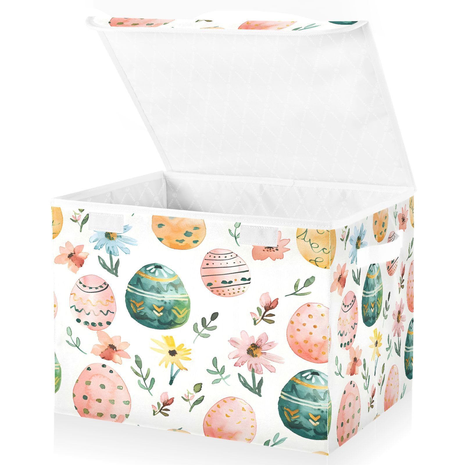 Senya Collapsible Easter Baskets with Lids - Spring Floral Storage Bins for Easter Eggs, Clothes & Home Organization | Perfect for Holiday Decor, Kids Room & Seasonal Storage