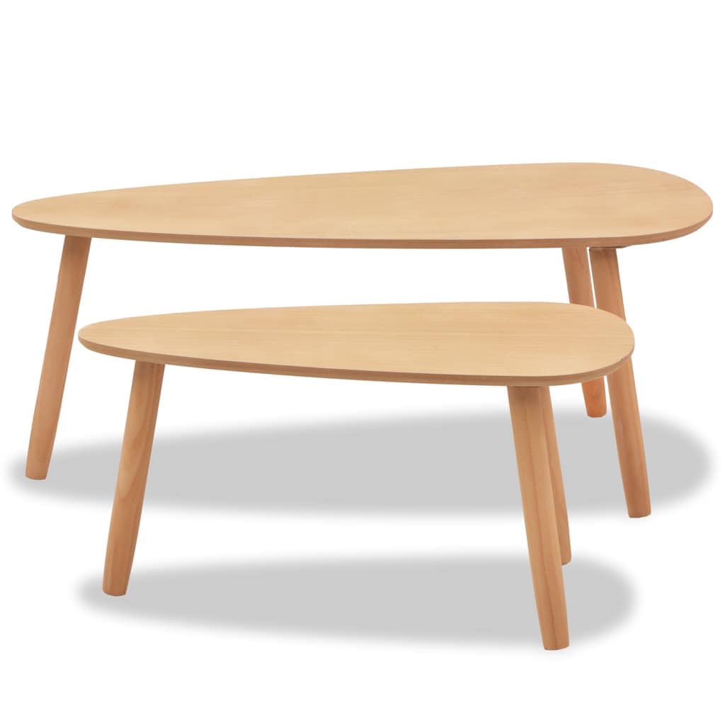 2-Piece Solid Pinewood Coffee Table Set - Rustic Brown Finish for Living Room & Lounge Decor