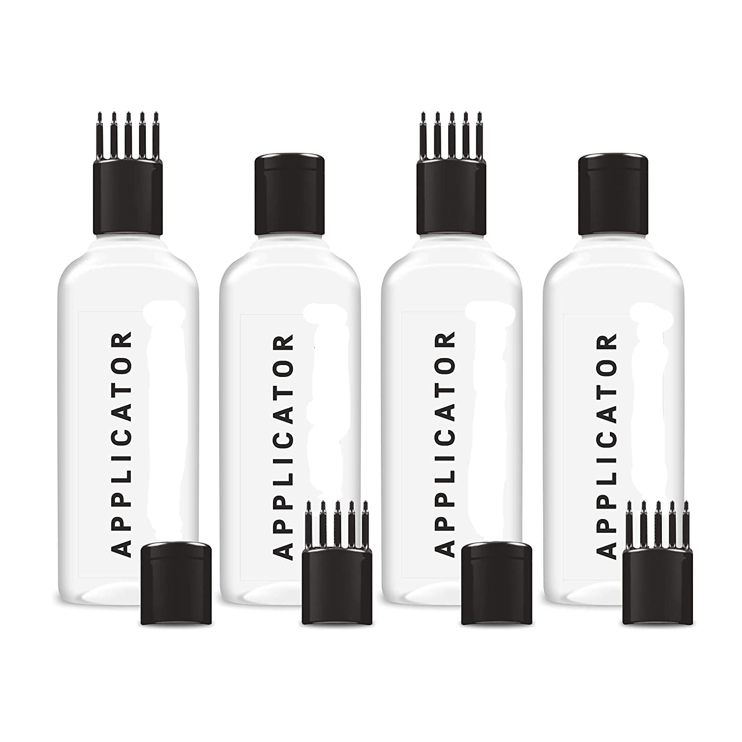 4 Pack Hair Root Applicator Bottles with Comb Cap - 120ml Oval Transparent PET Containers for Hair Oil, Shampoo & Scalp Treatments - Perfect for At-Home Hair Care & Salon Professional Use