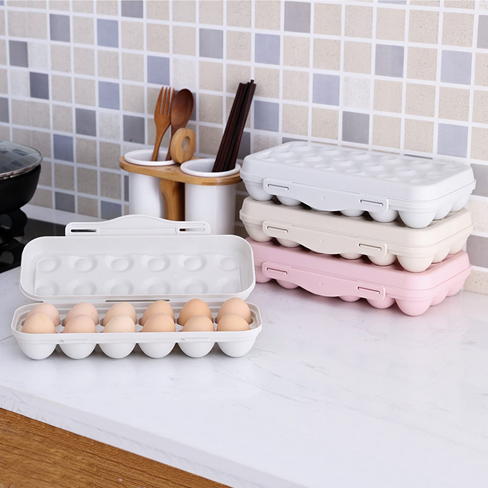 12-Slot Large Capacity Plastic Egg Storage Container - Stackable Refrigerator Organizer for Fresh Eggs, Perfect for Fridge, Picnic, Hiking & Travel (Pink) | Durable Outdoor Egg Holder for Camping & Kitchen Use