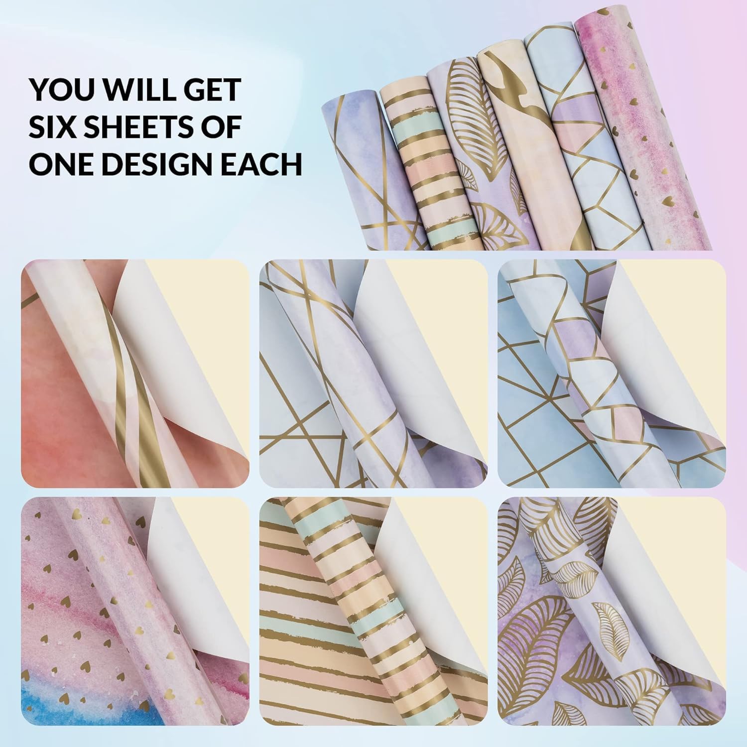 AccuPrints 6-Pack Premium Gift Wrapping Paper Sheets - High Quality Gift Wrap Roll with Multicolor Designs for Birthday, Christmas & Holiday Presents - Perfect for DIY Gift Packaging, Party Favors & Special Occasions