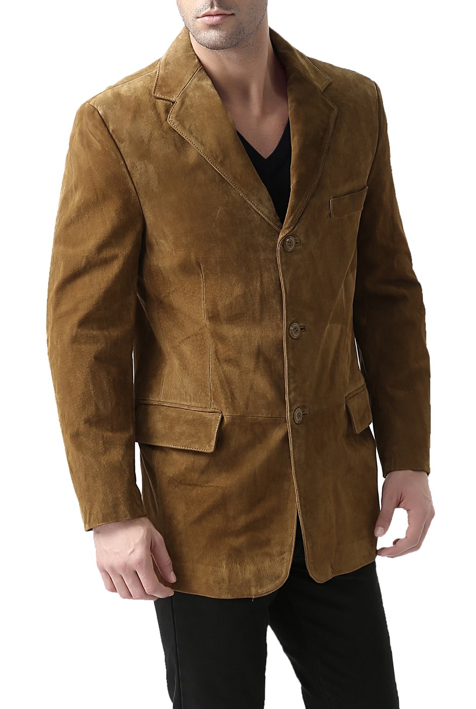 BGSD Men's Robert 3-Button Suede Leather Blazer Jacket - Formal & Casual Sport Coat for Business, Weddings & Office Wear (Big & Tall, Short Sizes Available)