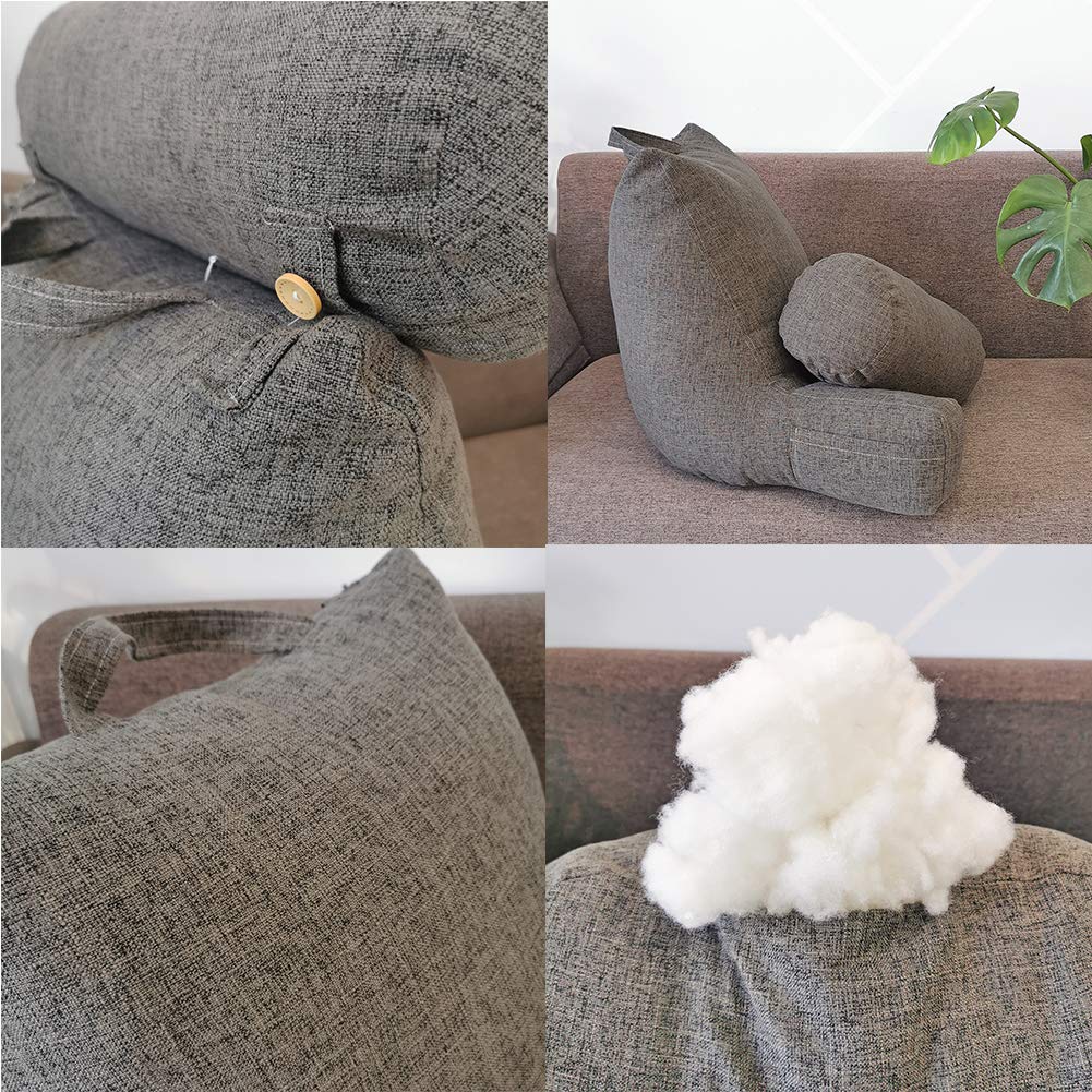 **Ergonomic Backrest Pillow with Armrests & Detachable Neck Roll - Comfortable Bed Reading Pillow for Adults, Back Support Cushion for Sitting in Bed, Sofa, or Floor - Perfect for Reading, Watching TV, and Relaxing**