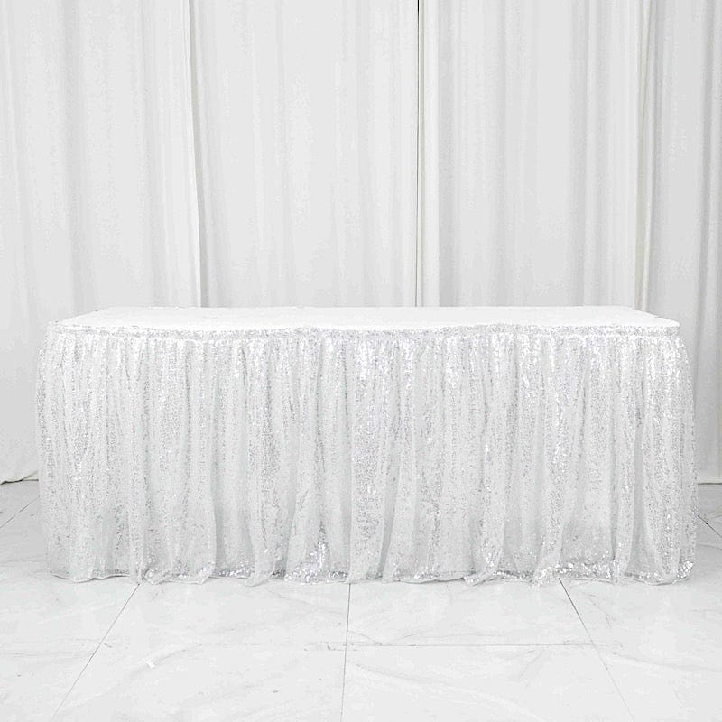 17 ft Sequin Pleased Satin Table Skirt with Closure Strip - Elegant Party Decor for Weddings, Banquets & Special Events