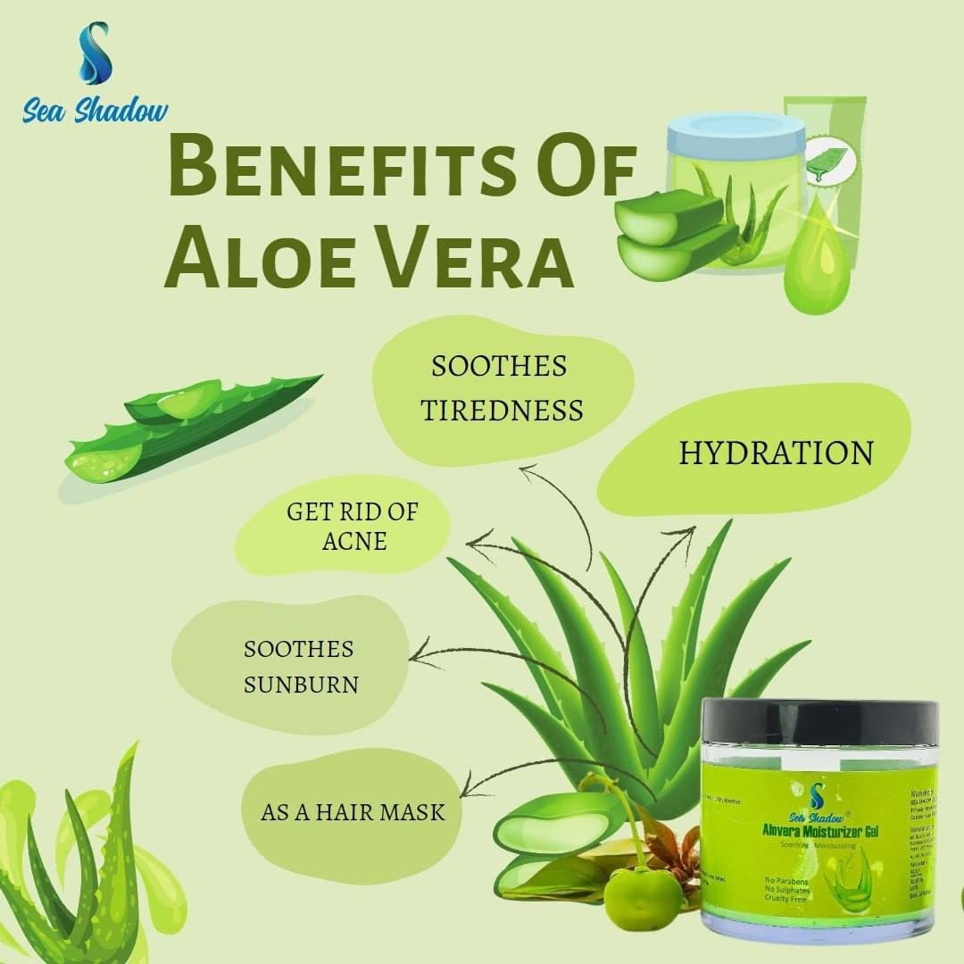 SEA SHADOW Pure Aloe Vera Gel for Face & Body - Hydrating, Moisturizing, Soothing Skin Care Treatment | 100ml Multipurpose Gel for Sunburn Relief, After Shave, Hair Mask & Dry Skin | Perfect for Daily Skincare Routine & Travel