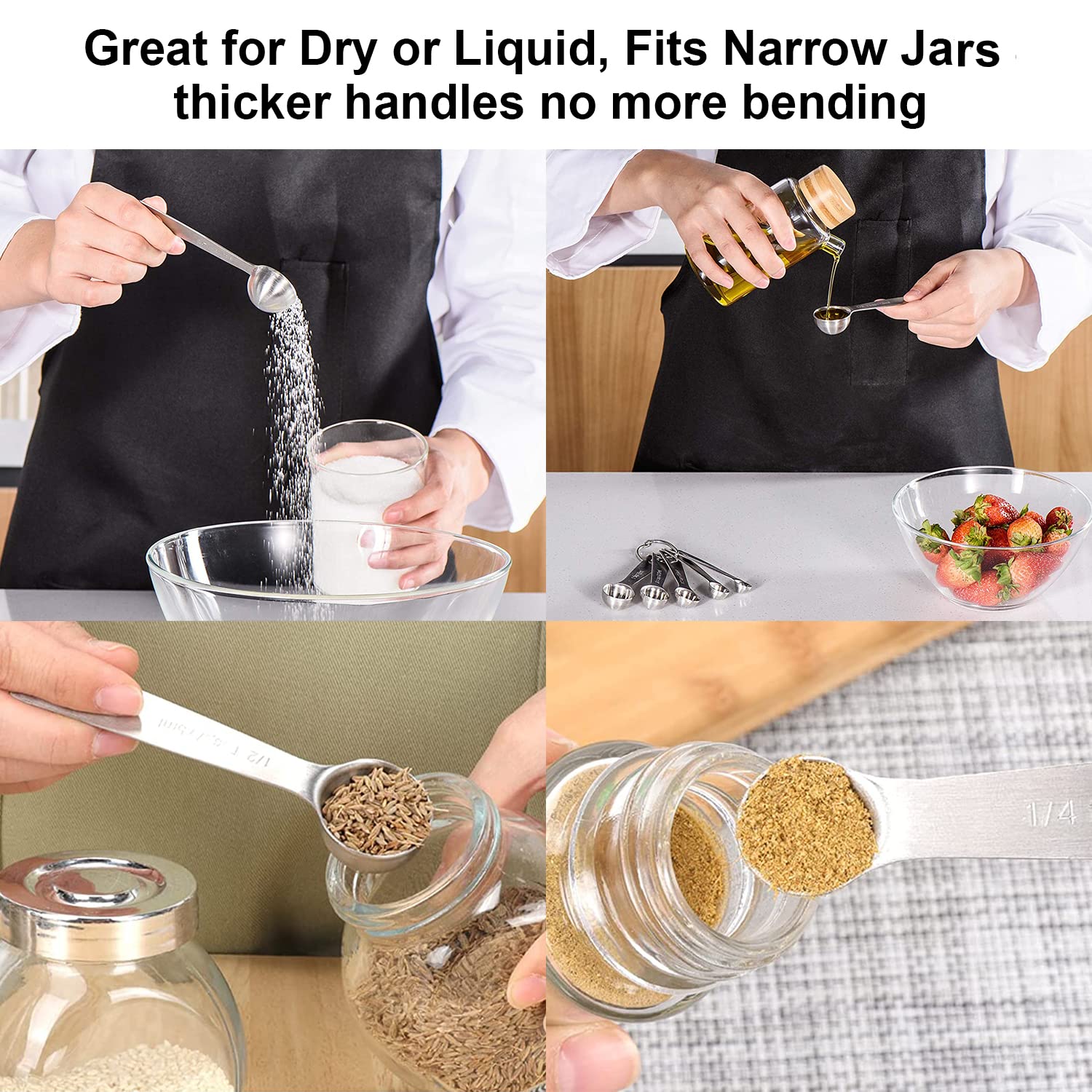 Premium Stainless Steel Measuring Spoons Set of 6 - Engraved Tablespoon & Teaspoon Scoops for Dry & Liquid Ingredients - Essential Baking & Cooking Utensils - Perfect for Spices, Flour, Sugar & Coffee - Ideal for Home Kitchen & Professional Baker Use