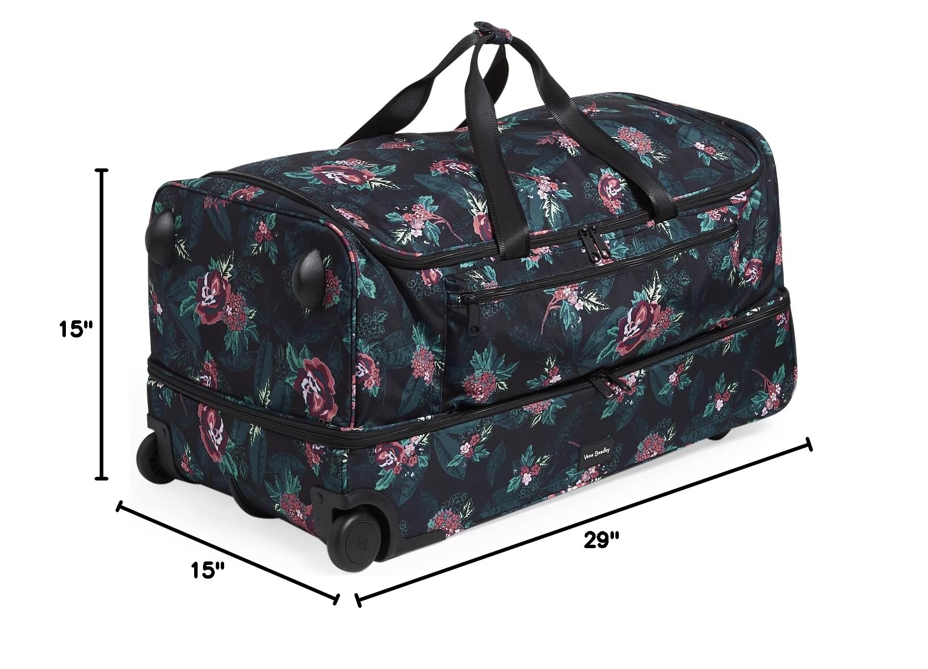 Vera Bradley Women's Recycled Lighten Up Reactive XL Foldable Rolling Duffle Luggage - Rose Foliage, One Size | Spacious Carry-On for Travel, Gym & Weekend Getaways