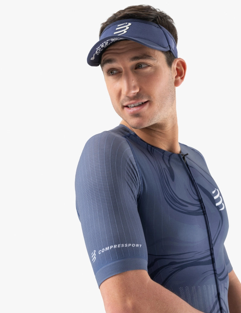 Compressport Men's AERO SS Trisuit - Breathable Cycling & Triathlon Suit with Indigo Print - Perfect for Training, Racing & Endurance Sports