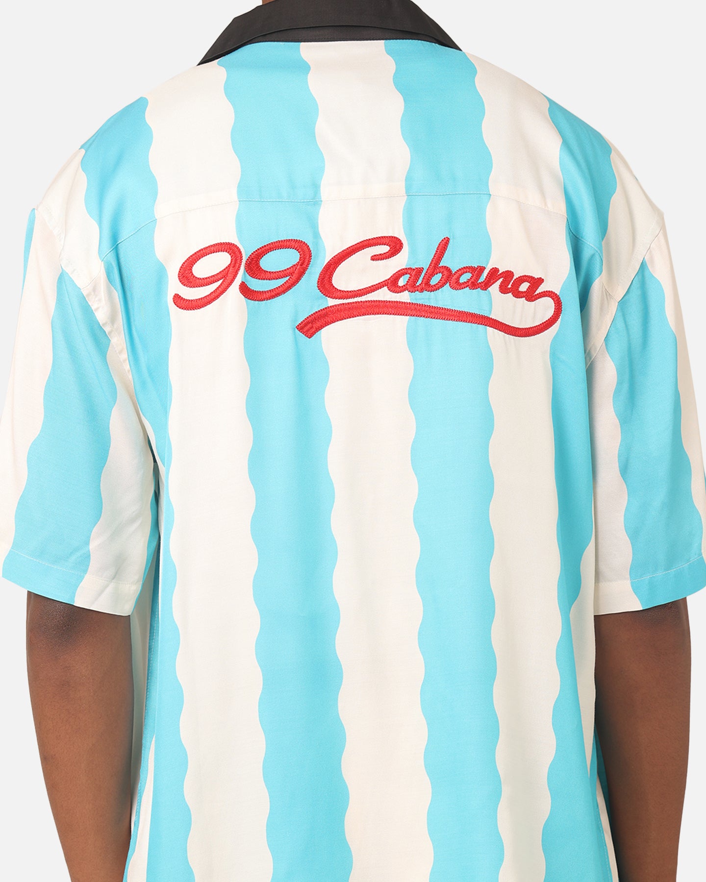 99 Cabana Bowling Short Sleeve Button Up Shirt for Men - Light Blue & Off White Hawaiian Style Casual Shirt - Perfect for Beach, Vacation, and Summer Outings
