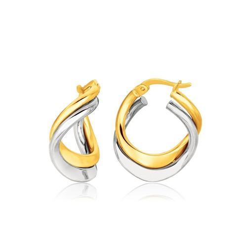 14K Two-Tone Gold Double Twist Hoop Earrings for Women - Elegant Fancy Dangle Earrings for Party, Wedding & Everyday Wear
