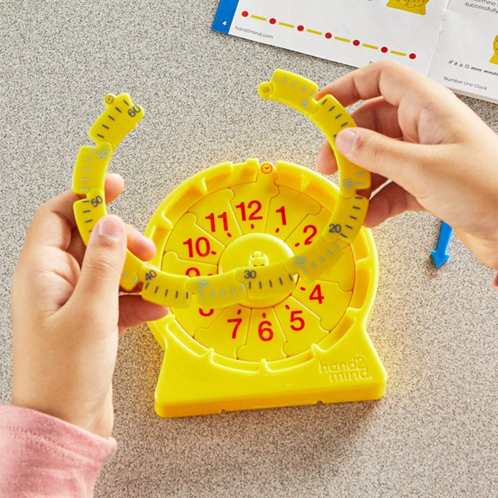 hand2mind NumberLine Clock - Learn to Tell Time Teaching Clock for Kids, Analog Classroom Clock Set of 6 | Math Manipulatives for Elementary Students | Perfect for Homeschool & Classroom Time Telling Practice