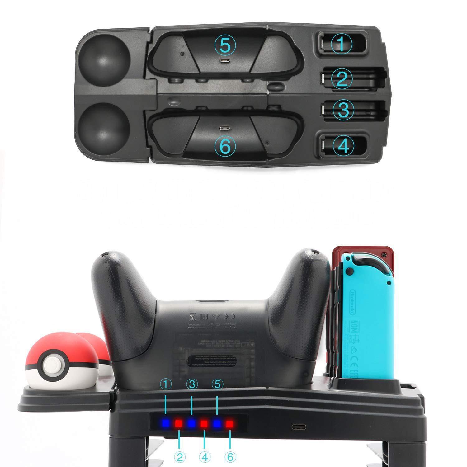 OSTENT Multi-Function LED Charging Dock Stand for Nintendo Switch Console & Games - Fast Charging Station with Display Shelf for Gaming Accessories | Perfect for Home Entertainment & Travel Gaming Setup