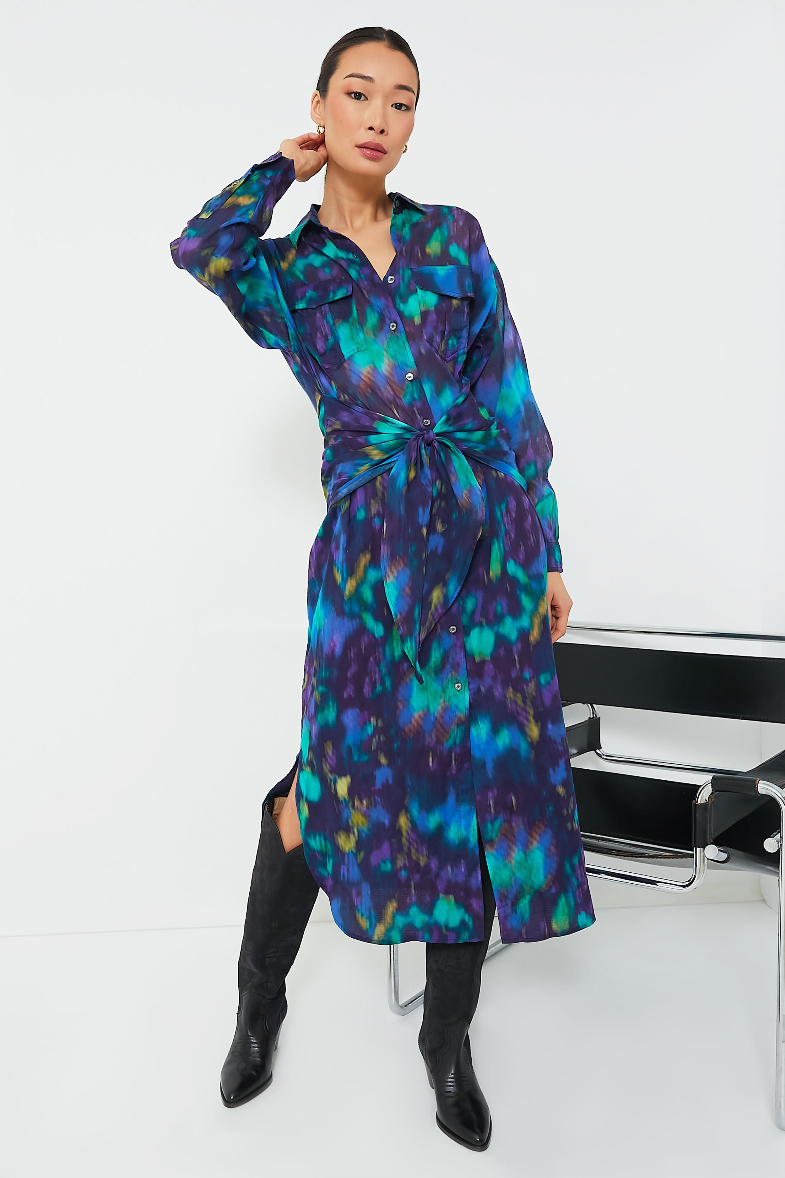 Blue Green Nesly Watercolor Dress - Elegant Flowy Maxi Dress for Women | Perfect for Summer Beach, Vacation & Boho Chic Outfits