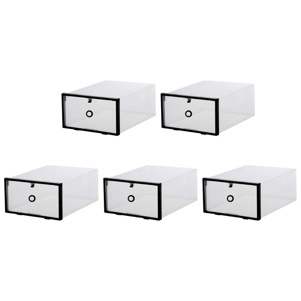 Eco-Friendly Stackable Shoe Storage Boxes - 5 Pack Clear Plastic Shoe Organizer for Closet, 29 x 21 x 12 cm (Black) | Perfect for Sneaker Collection, Boots & High Heels Organization in Bedroom & Walk-in Closet