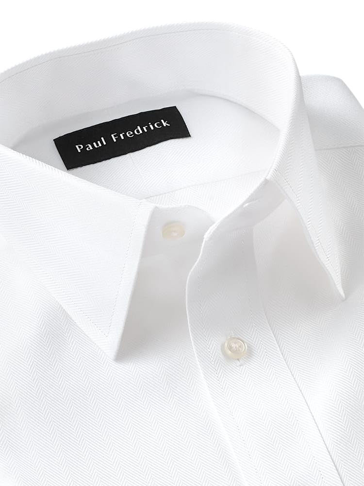 Paul Fredrick Men's Non-Iron Herringbone Dress Shirt - Tailored Fit Solid Color Formal Shirt for Business, Office & Wedding Occasions