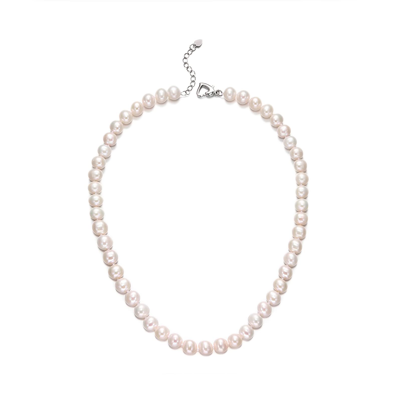 White Freshwater Pearl Necklace with Heart Clasp - Elegant Jewelry Gift for Women