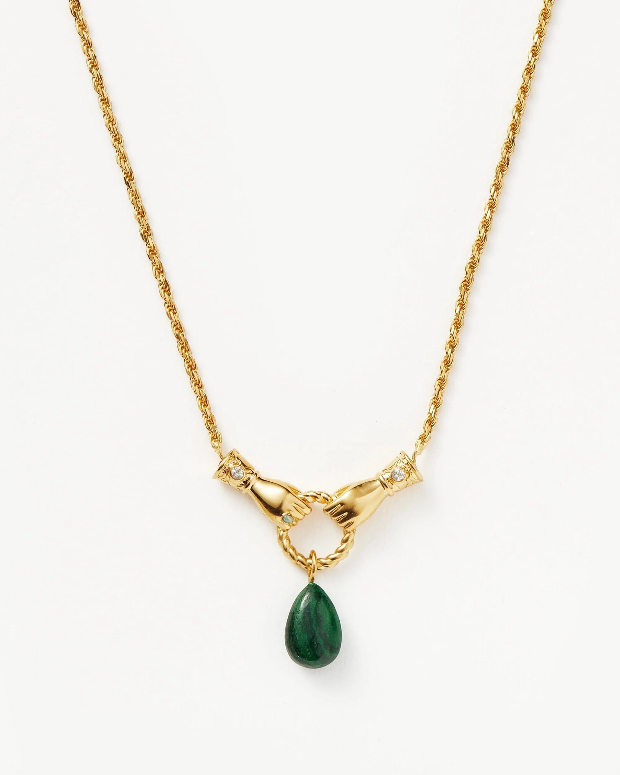Harris Reed In Good Hands Drop Pendant Necklace - 18k Gold Plated Malachite & Pearl Statement Jewelry for Women | Elegant Gift for Birthday, Anniversary & Special Occasions