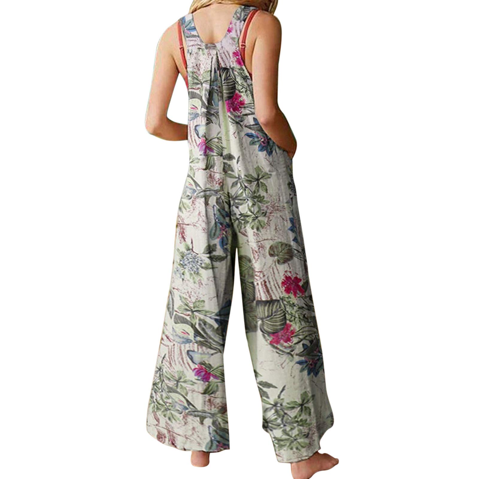 Nituyy Women's Loose Strappy Boho Jumpsuit - Casual Baggy One Piece Romper with Pockets | Summer Beach Outfit, Music Festival Wear, Vacation Travel Clothing