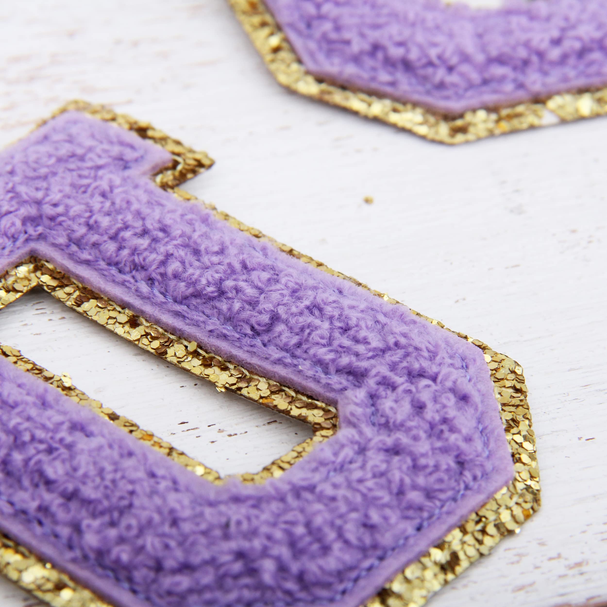 3 Pack Lavender Chenille Iron On Glitter Varsity Letter Patches - 5cm Tall 