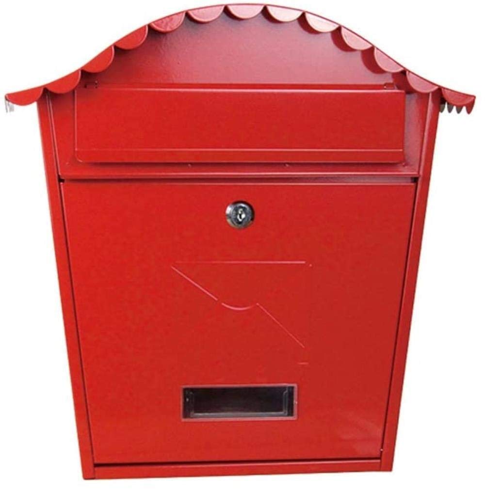 Waterproof Wrought Iron Outdoor Mailbox with Lock - Wall Mount Newspaper & Letter Post Box in White or Red - Perfect for Home, Garden, and Apartment Security