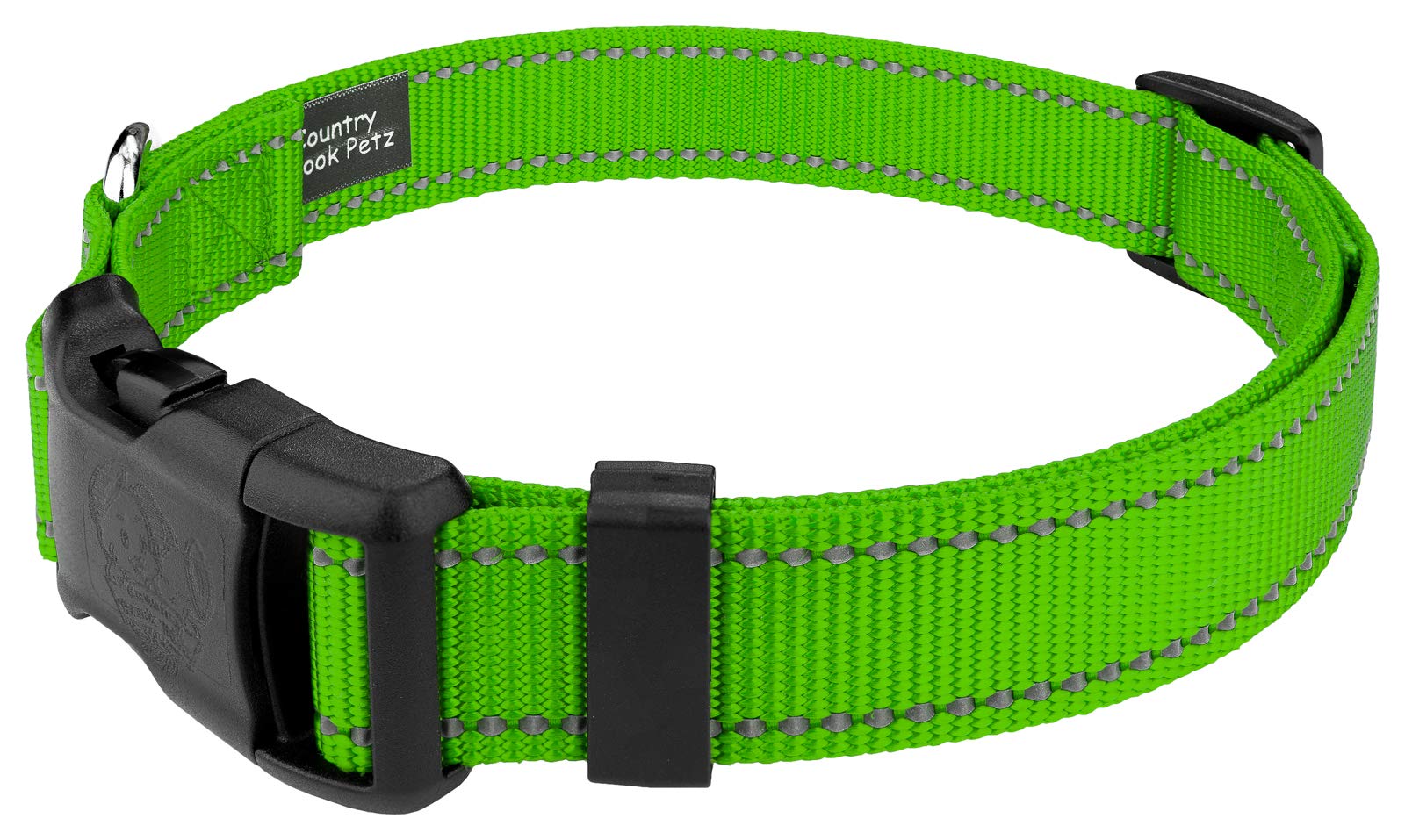 Country Brook Petz - Small Hot Lime Green Reflective Nylon Dog Collar with Heavy-Duty Buckle - Perfect for Night Walks & Outdoor Adventures