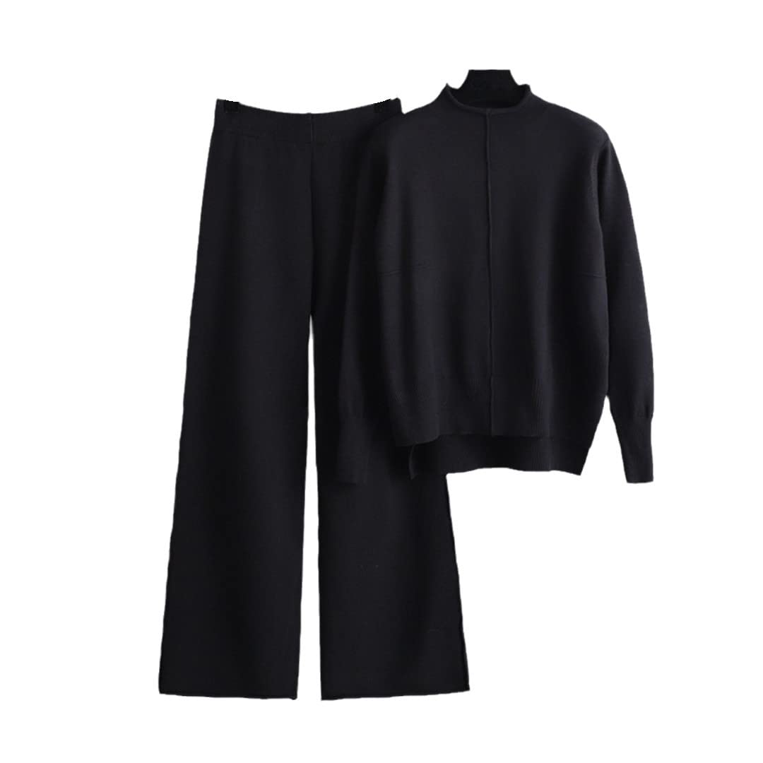 Women's 2-Piece Knitted Pant Suit - Warm Long Sleeve Top & Pants Tracksuit Set | Cozy Winter Outfit for Casual Wear & Lounge