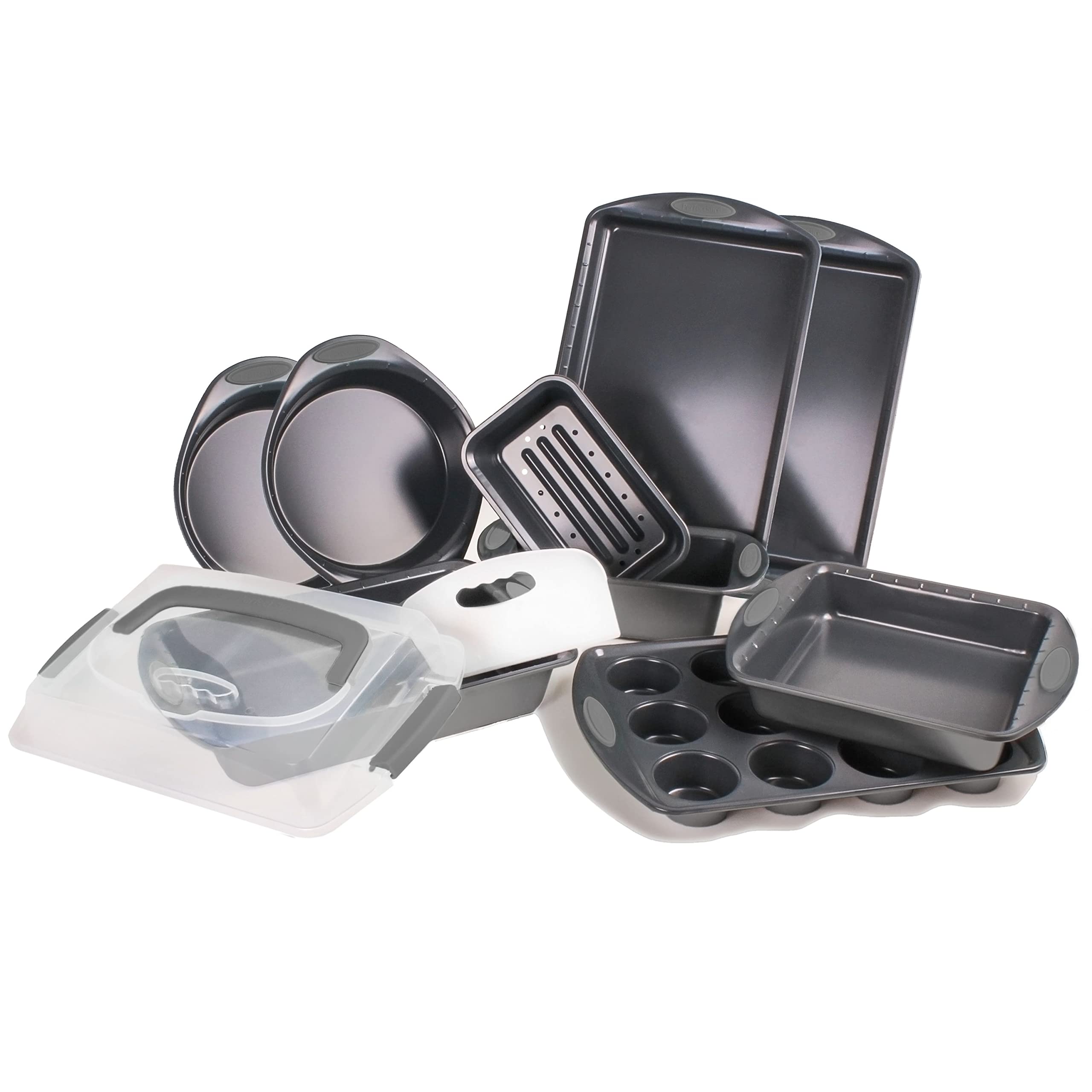BergHOFF 11-Piece Non-Toxic Bakeware Set - Rectangle Cake Pan, Cookie Sheets, Muffin Pan, Loaf Pan & Round/Square Pans | PFOA-Free Grey Baking Essentials for Cakes, Cookies & Breads | Perfect for Home Baking, Parties & Holiday Treats