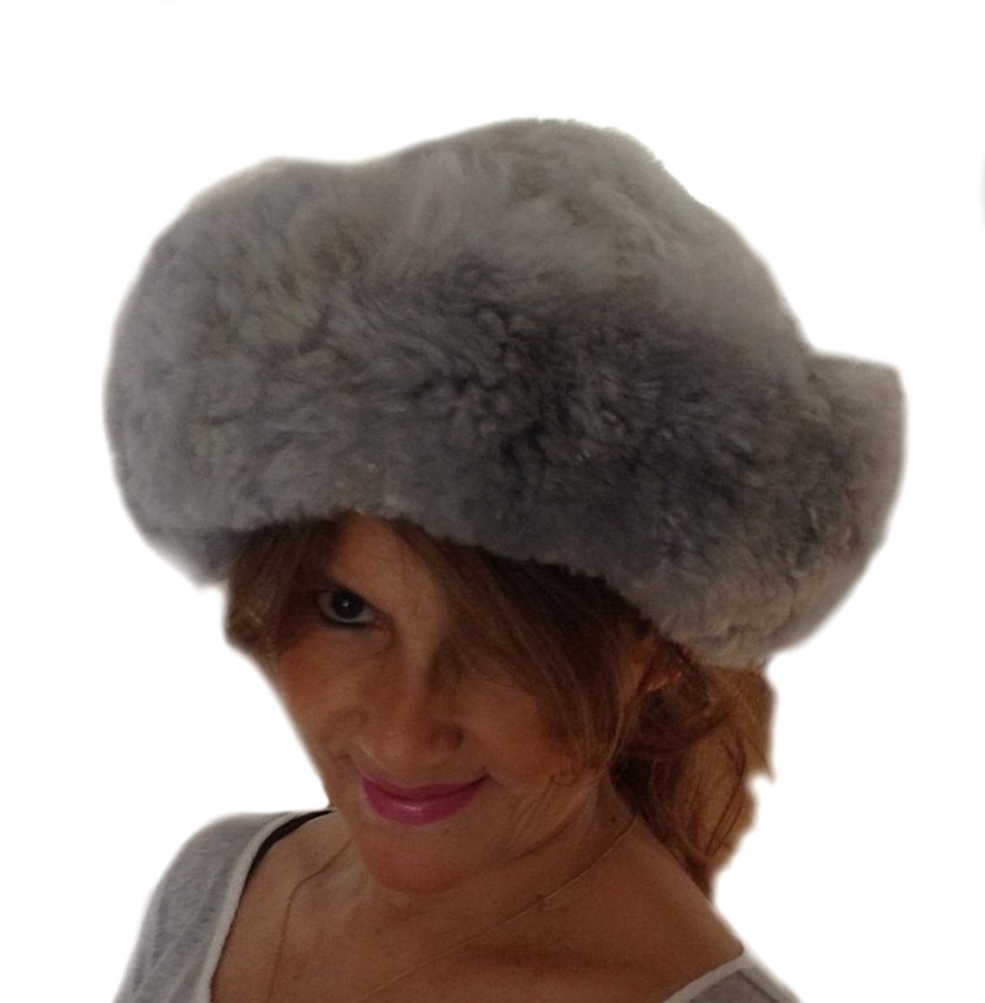 Women's Warm Baby Alpaca Wide Brim Winter Hat - Mongolian Style Fur Trapper Hat with Satin Lining (Large, Grey) - Perfect for Cold Weather, Snow Activities & Fashion Outfits