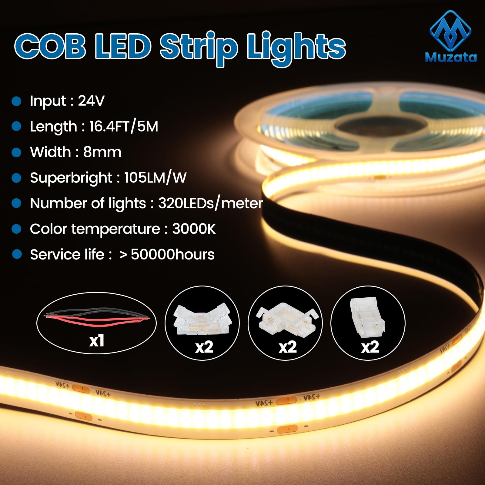 5M COB LED Strip Lights Warm White 16.4FT - 6Pack 3.3ft U-Shaped Black Aluminum Channel System with 60° Curved Milky White Cover - Perfect for Kitchen Under Cabinet Lighting, Bedroom Ambience, and Commercial Display Lighting