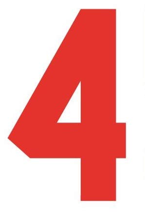 8 Inch Iron On Numbers for Sports Jerseys - Heat Transfer Numbers (Red 4) - Perfect for Football, Soccer, Basketball Team Uniforms and DIY Customization