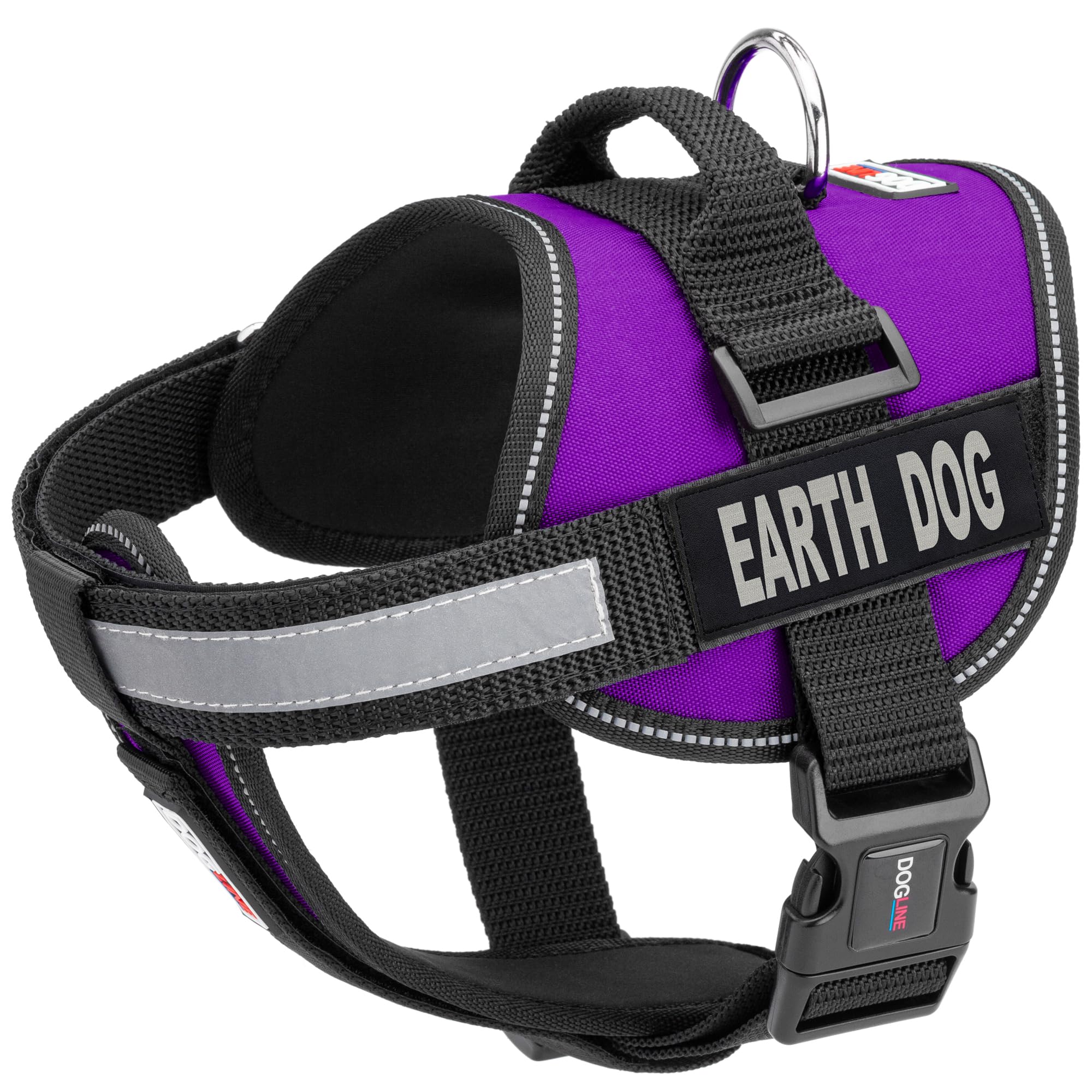Dogline No-Pull Vest Harness for Medium to Large Dogs (28-38 Inch Chest), Adjustable & Breathable with 2 Removable Earth Dog Patches - Purple | Perfect for Walking, Training & Outdoor Adventures