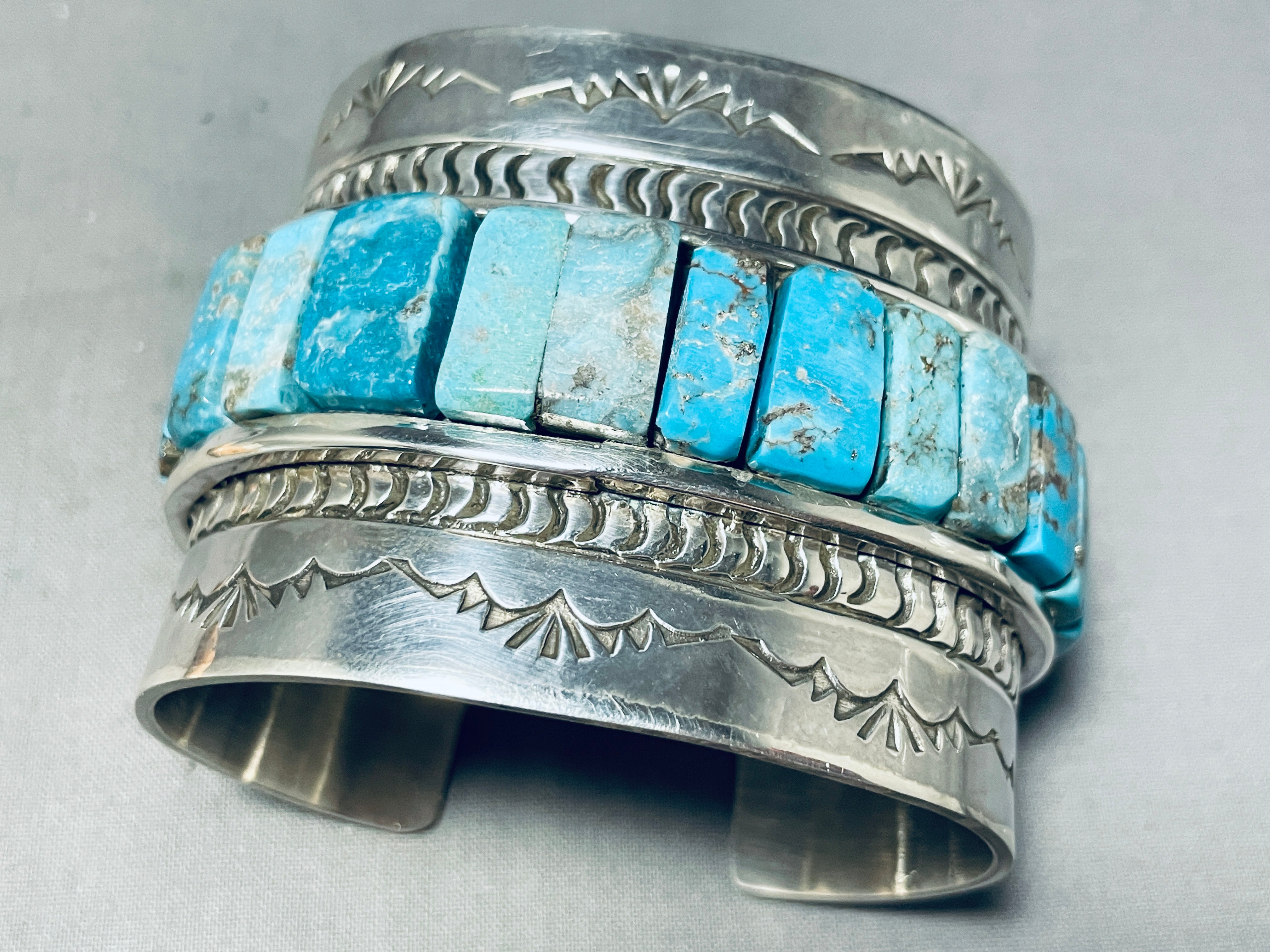 176 Grams 6.5 Inch Wrist Native American Navajo Turquoise Inlay Sterling Silver Bracelet - Handmade Jewelry for Women, Boho Chic Accessories, Perfect for Weddings & Special Occasions