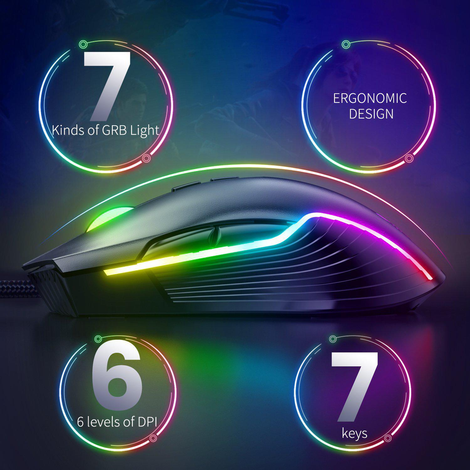 ONIKUMA CW905 6400 DPI Wired Gaming Mouse with RGB Breathing LED Lights - Perfect for PC Gaming, Esports & Office Work